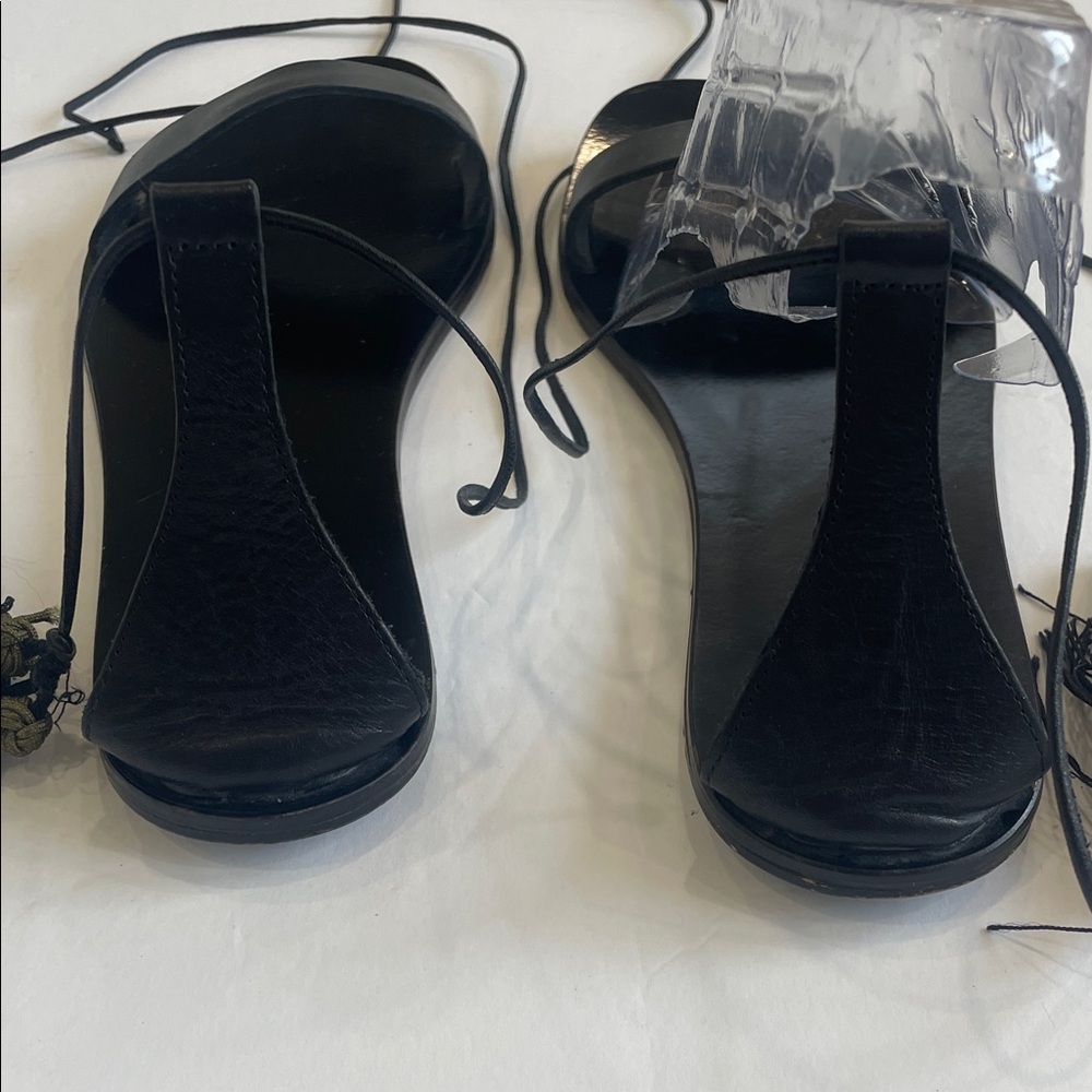 J. Crew Black Leather Tassel Wrap Sandals - Picture 5 of 8